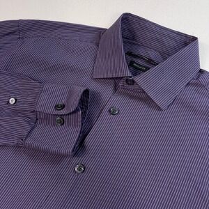 John Varvatos Star USA Shirt Men's 32/33-15.2 Purple Stripe Regular Fit Stretch